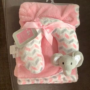 Blanket With Neck Support Pink/grey/white Elephant